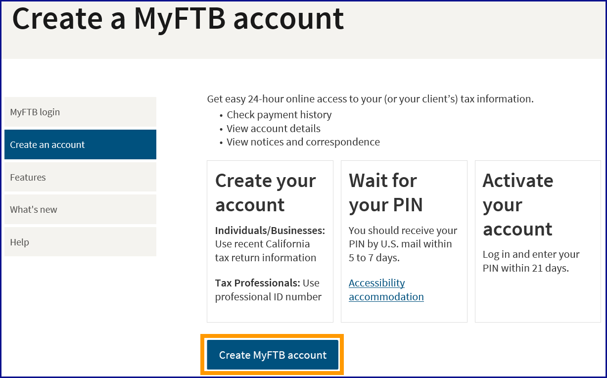Create MyFTB account